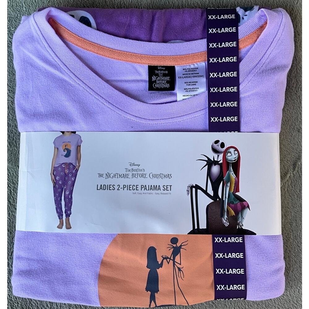 New Tim Burton's Nightmare Before Christmas 2 Piece Pajama Set XXL Short Sleeve